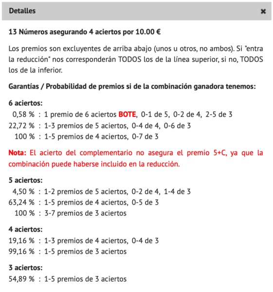 Apuesta Primitiva de 13 números reducida al 4